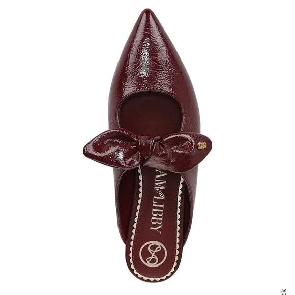 NEW!! Sam & Libby pointed toe bow mules in plum/burgundy faux leather - Picture 4 of 12